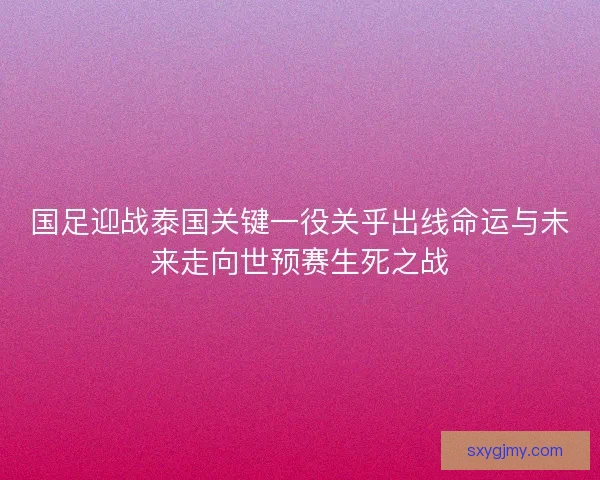 国足迎战泰国关键一役关乎出线命运与未来走向世预赛生死之战